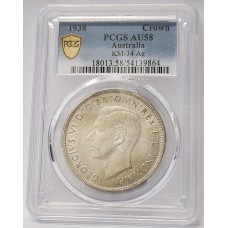 AUSTRALIA 1938 . CROWN . PCGS AU58
